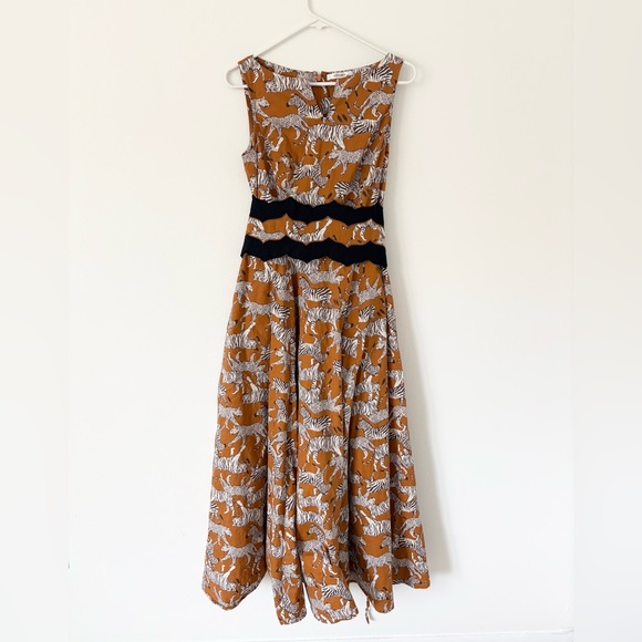 eshakti Dresses & Skirts - eShakti Rust Black White Zebra Cheetah Print Sleeveless Belted Maxi Dress Medium